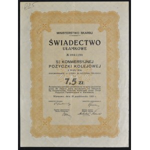 5% Conversion Railway Loan 1926, fractional certificate 7.5 zloty - RARE