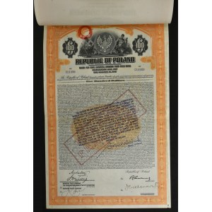 7% pożyczka stabilizacyjna 1927, skonwertowana na 4,5%, obligacja 100 dolarów, TRANCHE FRANCAISE