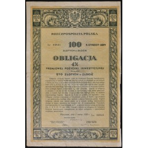 4% Premiowa Pożyczka Inwestycyjna 1928, obligacja 100 zł