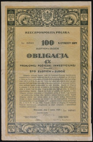 4% Premium Investment Loan 1928, PLN 100 bond.