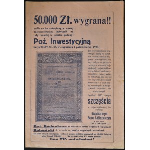 Gospodarczy Bank Spółdzielczy, Kraków - reklama obligacji Pożyczki Inwestycyjnej z 1928 r.