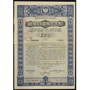 3% Premiowa Pożyczka Inwestycyjna 1935, obligacje 100 zł, emisja I - wygrana premia 500 zł