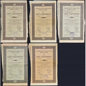 TKM Łódź, 5% list zastawny, seria X.K. 1933 - zestaw nominałowy, 5 szt.