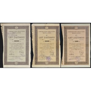 TKM Łódź, 5% list zastawny, seria X.K. 1933 - zestaw 3 szt.