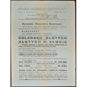 Polskie Zrzeszenie Kredytowe, Lwów - reklama 4% Premiowej Pożyczki Dolarowej