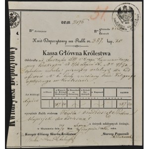 Kasa Główna Królestwa Polskiego, kwit depozytowy 1856