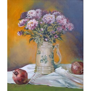 Anna Celińska-Banaszek, Martwa natura z astrami w kuflu i granatami, 2008
