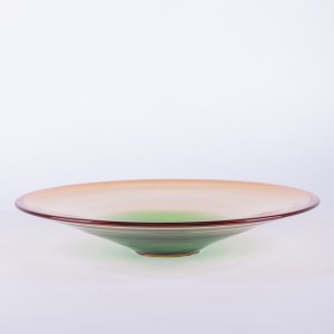 Tarnowiec Glassworks, Orange and green platter, early 21st century.