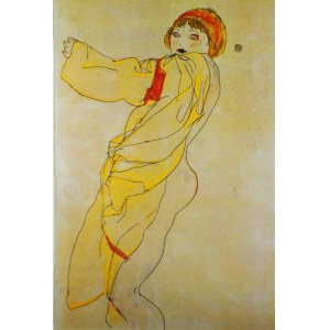 Egon Schiele(1890-1918),Stojąca kobieta w żółtej sukni 1913