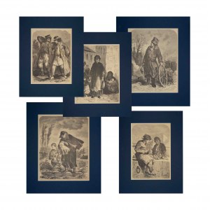 Franciszek Kostrzewski(1826-1911),Genre scenes-set of five woodcuts