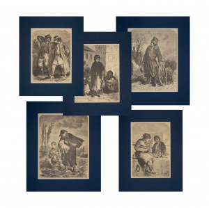 Franciszek Kostrzewski(1826-1911),Sceny rodzajowe-zestaw pięciu drzeworytów