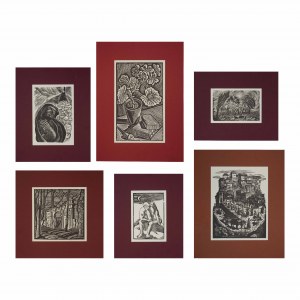 Group of 9 Graphic Artists-set of six woodcuts.Attached is a catalog of an exhibition of 9 Graphic Artists from 1949
