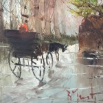 R. MONTI, Street with Carriage - R. Monti (1906 - 1991)