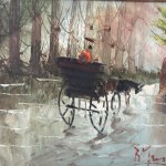 R. MONTI, Street with Carriage - R. Monti (1906 - 1991)