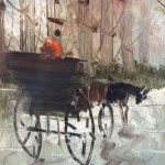 R. MONTI, Street with Carriage - R. Monti (1906 - 1991)