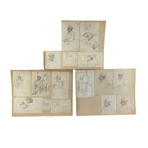 L. SERRA, Lot of 16 drawings on paper, featuring various subjects grouped on three sheets - L. Serra