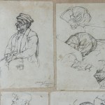 L. SERRA, Lot of 16 drawings on paper, featuring various subjects grouped on three sheets - L. Serra