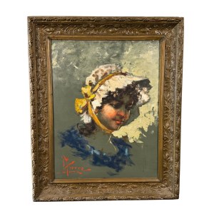 F. RISPOLI, Portrait of a young woman with a hat - F. Rispoli