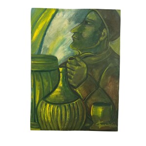 A. PANNOCCHIA, Oil painting on cardboard. Man with a pipe - A. Pannocchia
