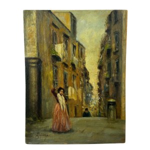 V. MIGLIARO, Neapolitan street scene with figures - V. Migliaro