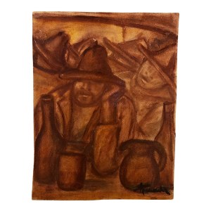 A. PANNOCCHIA, Oil painting on cardboard Two men in a tavern - A. Pannocchia