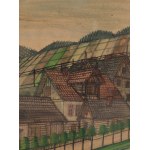 Nikifor Krynicki (1895 Krynica - 1968 Folusz), Landscape with wooden architecture, 1940s.