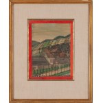 Nikifor Krynicki (1895 Krynica - 1968 Folusz), Landscape with wooden architecture, 1940s.