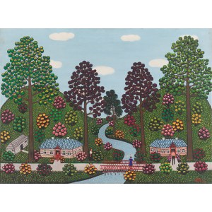 Maria Korsak (1908 Pogórze - 2002 Warsaw), Landscape with a river