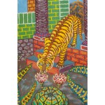 Jan Plaskocinski (1919 - 1993), Tiger and lion in a fantasy landscape, 1967