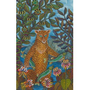 Jan Plaskocinski (1919 - 1993), Lioness with fish, 1977