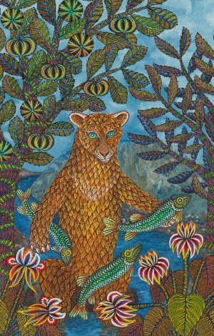 Jan Plaskocinski (1919 - 1993), Lioness with fish, 1977