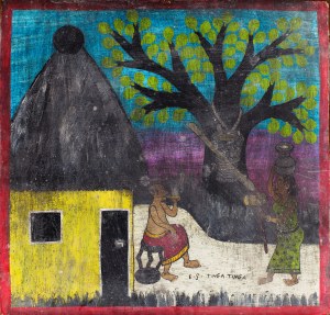 Edward Saidi Tingatinga (1932 Tunduru - 1972 Dar es Salaam), Vor der Hütte, 1968-1972
