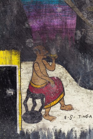 Edward Saidi Tingatinga (1932 Tunduru - 1972 Dar es Salaam), Vor der Hütte, 1968-1972