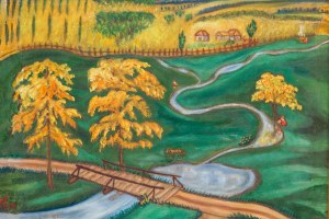 Zofia Schomberg-Szymberska (1884 Warszawa - 1943 Aix-les-Bains), Pejzaż polski, Wierzbiany, 1930-1940