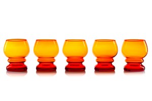 Ludwik FIEDOROWICZ (né en 1948), Ensemble de cinq verres (orange et rouge)