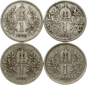 Austria 1 Corona 1893-1900 Lot of 4 Coins