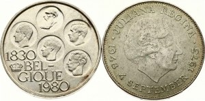 Belgien 500 Francs 1980 & Niederlande 10 Gulden 1973 Lot von 2 Münzen