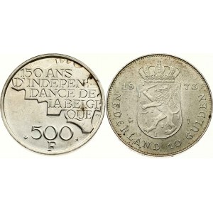 Belgie 500 franků 1980 &amp; Nizozemsko 10 guldenů 1973 Sada 2 mincí