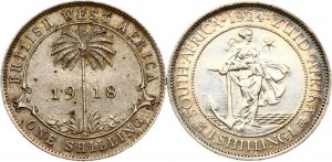 Shilling de l'Afrique de l'Ouest britannique 1918 et Shilling de l'Afrique du Sud 1924 Lot de 2 pièces