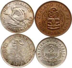 Britisches Westafrika 3 Pence 1939 KN mit Münzen verschiedener Länder Lot von 4 Münzen