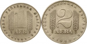 Bulgarien 1 & 2 Leva 1969 Sozialistische Revolution Lot von 2 Münzen