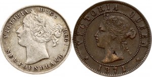 Kanada Ostrov prince Edwarda Cent 1871 & Newfoundland 20 centů 1896 Sada 2 mincí