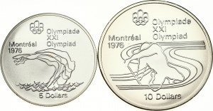 Canada 5 & 10 Dollars 1975 1976 Olympics Montreal Lot de 2 pièces