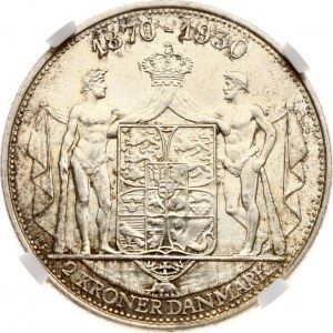 Denmark 2 Kroner 1930 N; AH/HS King birthday NGC MS 64