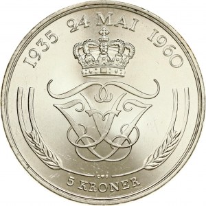 Dánsko 5 korun 1960 C-S Stříbrné výročí svatby