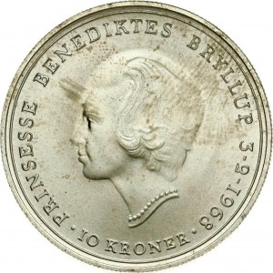 Denmark 10 Kroner 1968 C-S Wedding of Princess Benedikte
