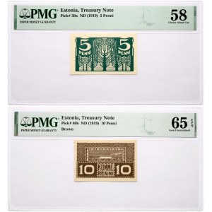 Estonia 5 & 10 Penni ND (1919) PMG 58 Choice About Unc 65 Gem Uncirculated EPQ Lot of 2 pcs