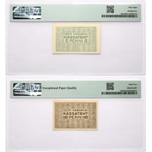 Estonia 5 & 10 Penni ND (1919) PMG 58 Choice About Unc 65 Gem Uncirculated EPQ Lot of 2 pcs