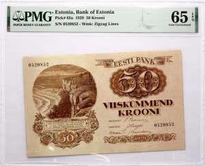 Estónsko 50 korún 1929 PMG 65 Gem Uncirculated EPQ