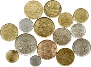 France 1 Centime - 100 Francs 1950-1974 Lot de 15 pièces